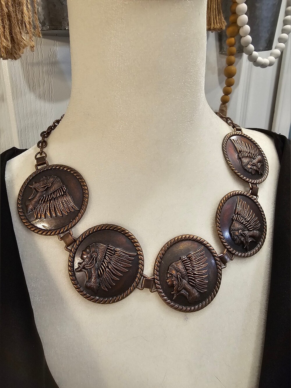 L&B Western Chief Medallion Necklace Hat Band Bronze Cowgirl - Picture 3 of 9